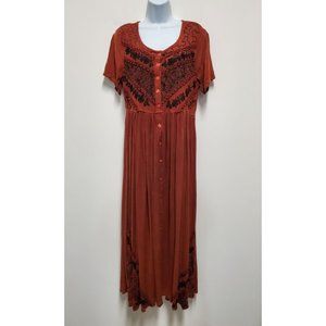 Vintage Select Burnt Orange With Embroidery Maxi Dress Size M